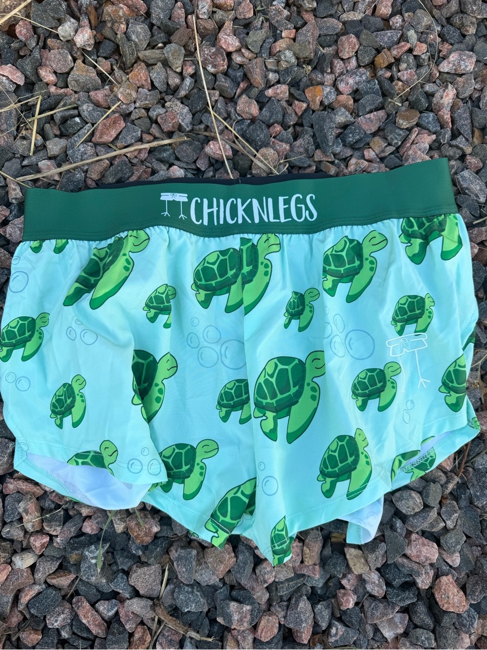 ChicknLegs Women's Turtle-Print Athletic Shorts in Aqua/Green